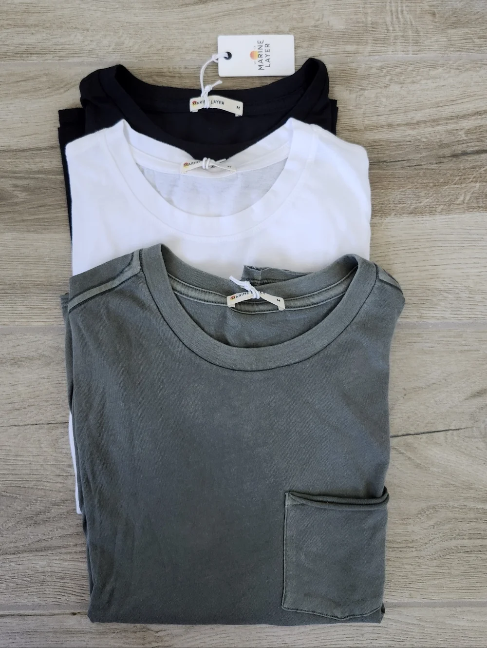 Marine Layer Boyfriend Crew Tee Bundle Of 3 Black, White, Dusty Olive M - Picture 2 of 16